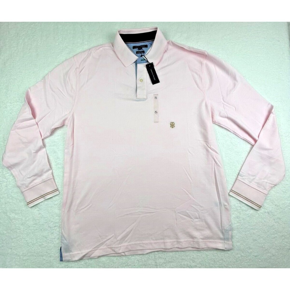 NEW Men's Tommy Hilfiger Size XL Long Sleeve Polo Shirt Pink Pullover